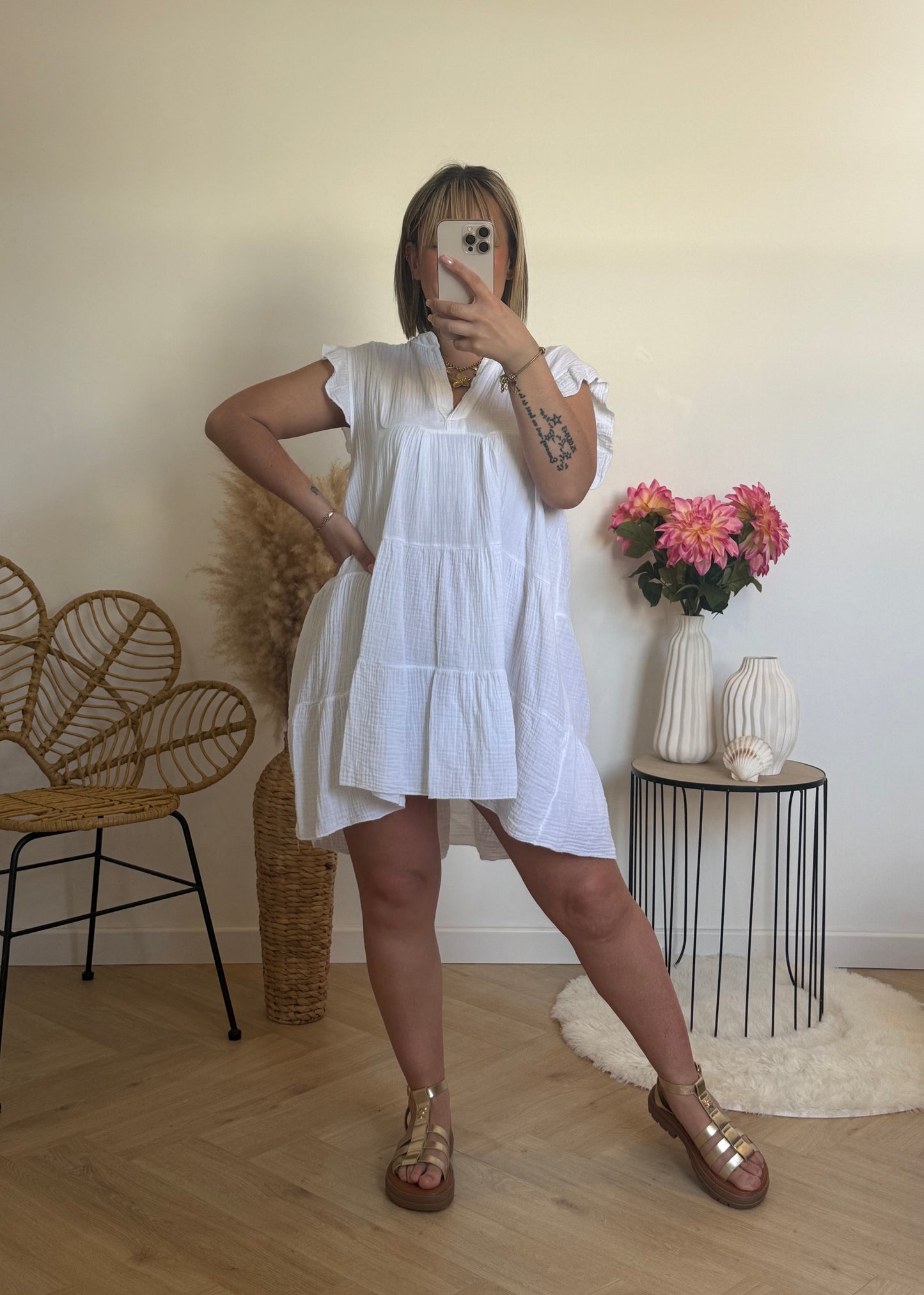 Robe à volant gaze de coton