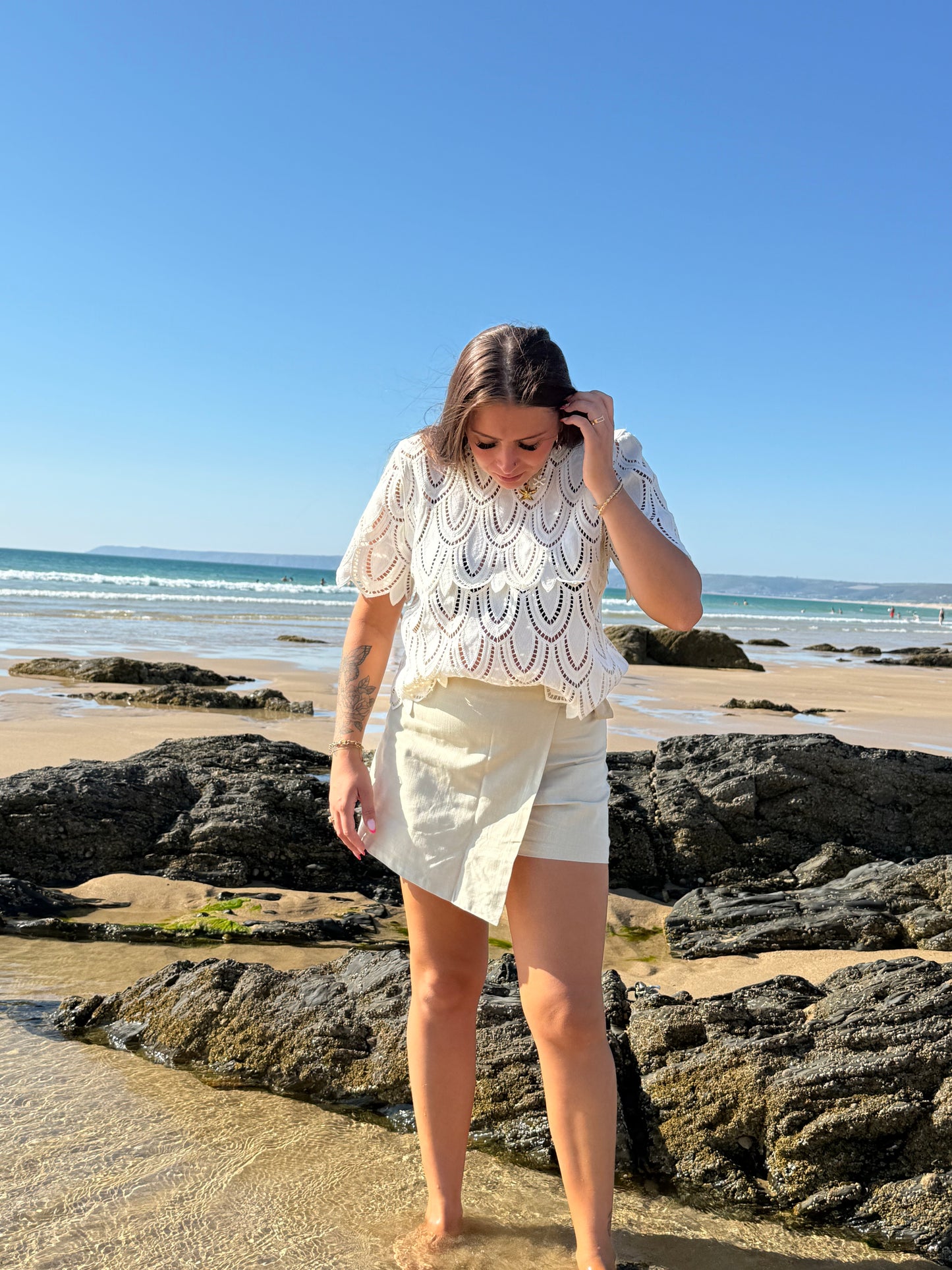 Jupe-short portefeuille à noué
