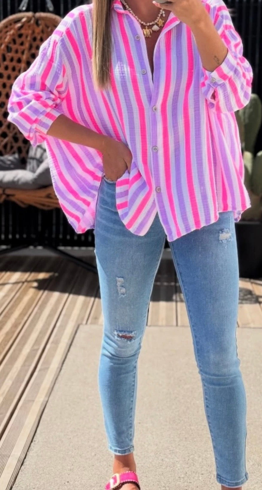 CHEMISE GAZE DE COTON FLUO