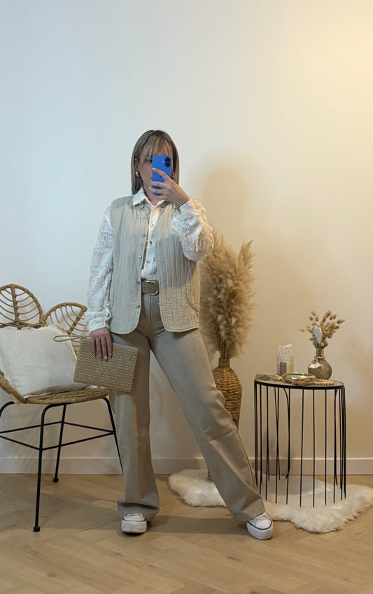 GILET SANS MANCHES GAZE DE COTON COL VOLANTÉ