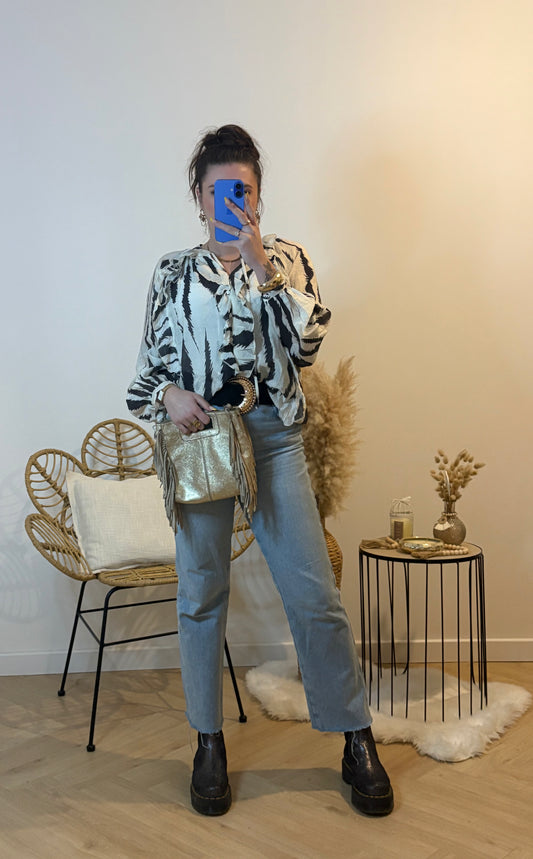 BLOUSE VOLANTS MOTIF ZÈBRE