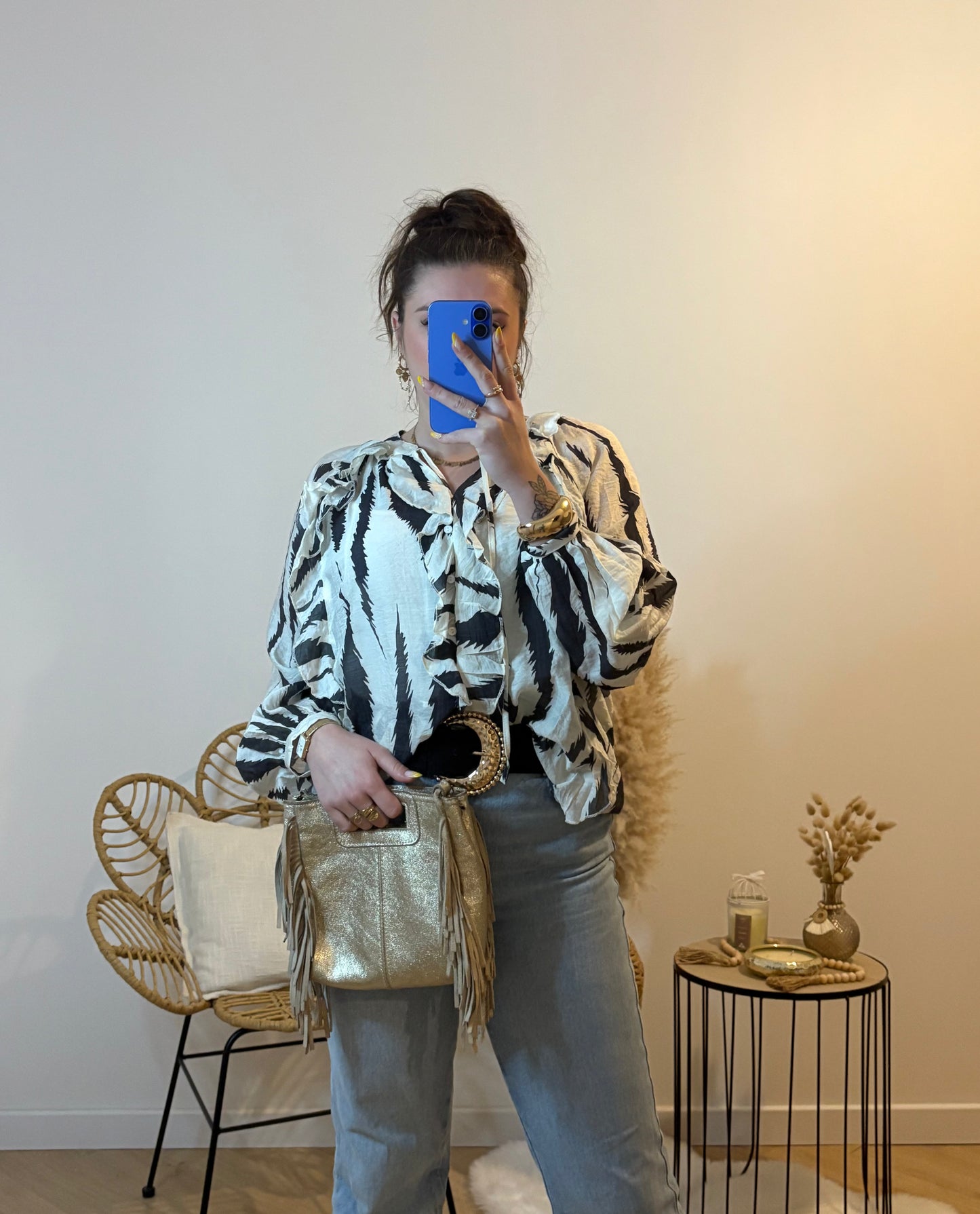BLOUSE VOLANTS MOTIF ZÈBRE